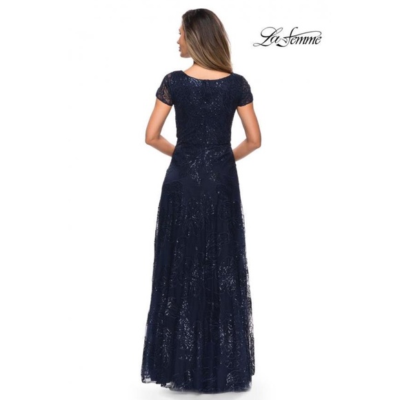 La Femme Midnight Blue Sparkle Maxi Dress - Picture 2 of 10